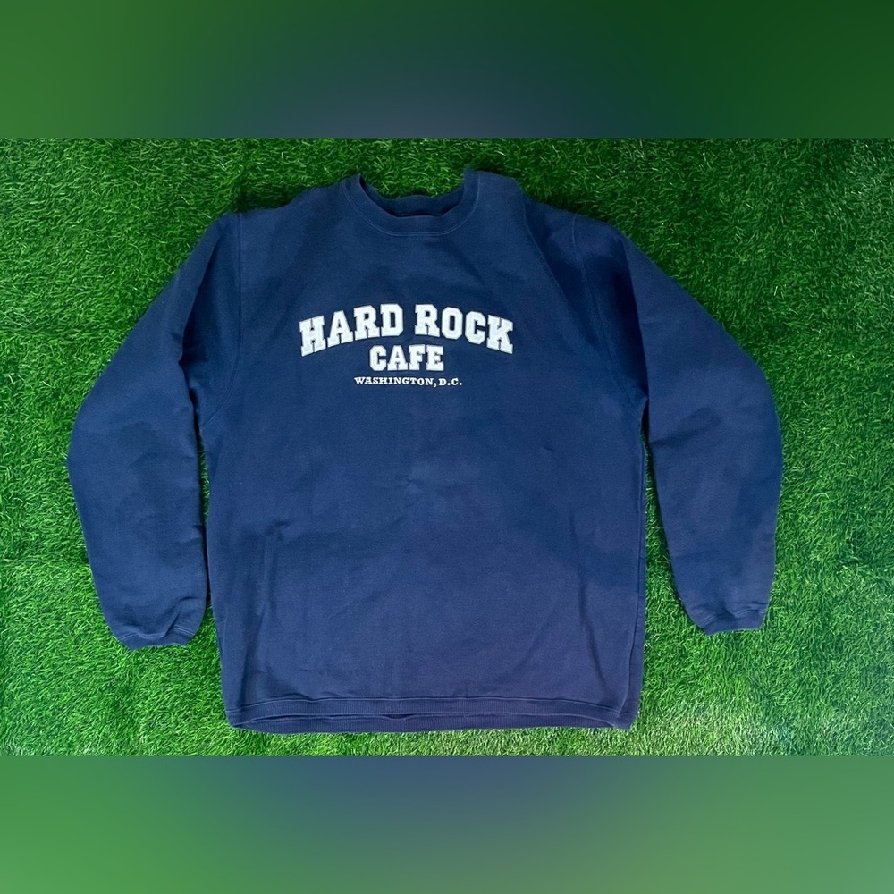 RARE VTG 90s HARD ROCK CAFE Washington DC Crewneck Sweatshirt Navy Blue Size XL